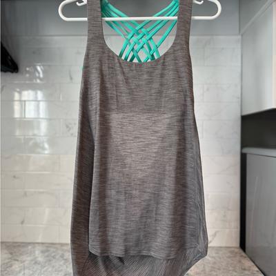 Lululemon Athletica Tops | Gray Teal Women's Tanktop Built-In Bra Lululemon Free To Be Wild Yoga Workout | Color: Gray/Green | Size: 8