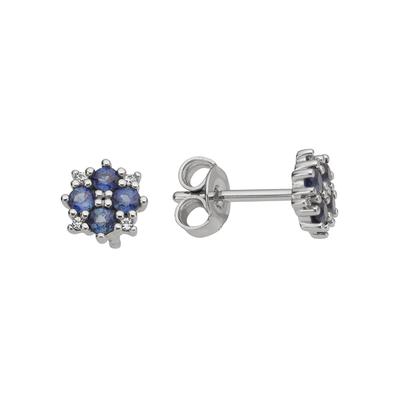 Paar Ohrstecker FIRETTI "Schmuck Geschenk Gold 375 Ohrschmuck Ohrringe Blume", bunt (weißgoldfarben, blau, blau), Ohrringe, Damen, 0,03 ct P2 = erkennbare Einschlüsse, Weißgold 375-Diamanten, Weißgold 375, Diamanten, mit Saphir - mit Brillanten Image