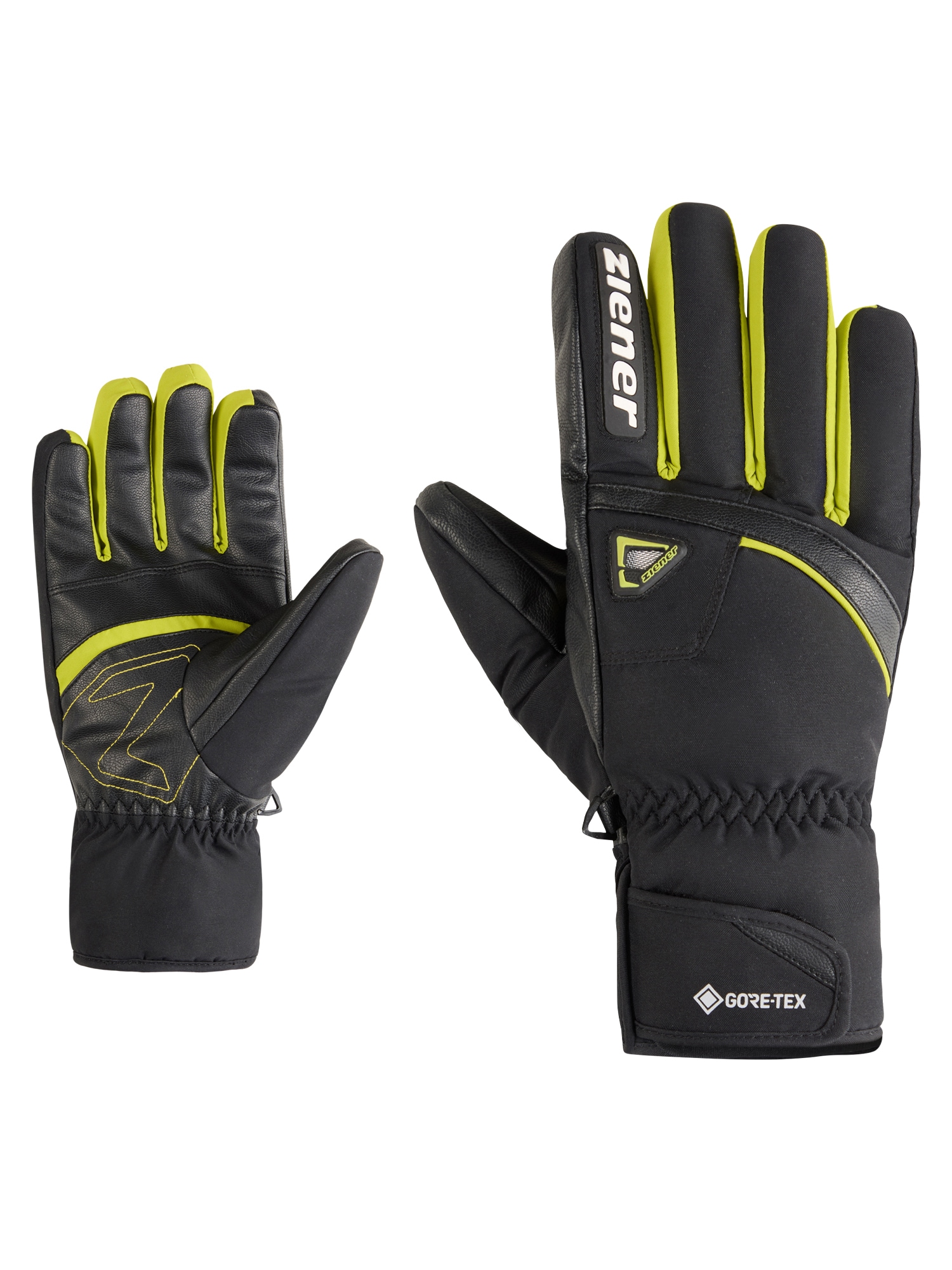 Skihandschuhe ZIENER "GALISO-Z GTX + GORE PLUS", Herren, Gr. 8, schwarz (schwarz.electric grass), Obermaterial: 100% Polyester; Innenhand: 100% Polyester; Futter: 100% Polyester; Wattierung: 100% Polyester (recycelt), Handschuhe Image