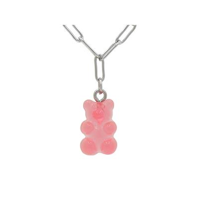 Fashionbox Kette Messing rhodiniert mit Anhänger Teddy pink/rot Image