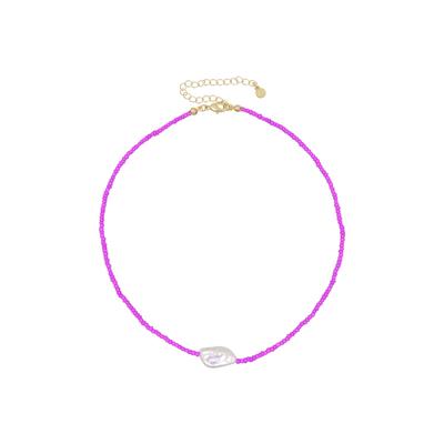 Fashionbox Kette Messing vergoldet mit Perlen in pink, mittig 1 barocke Perle Image