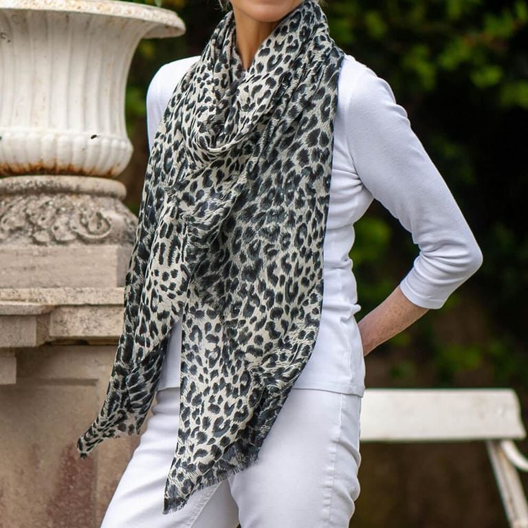 Leopard Print Cashmere And Silk Scarf - Black - Black Accessories Scarves
