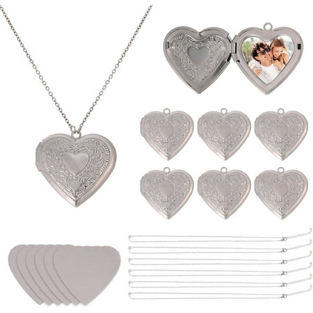 1 set DIY Heart Necklaces Making Kits including Aluminum Heat Transfer Blank sheet 304 Stainless Steel Locket Pendants & Cable Chains Necklace Makings Stainless Steel color 17-7/8 inch(45.5cm)