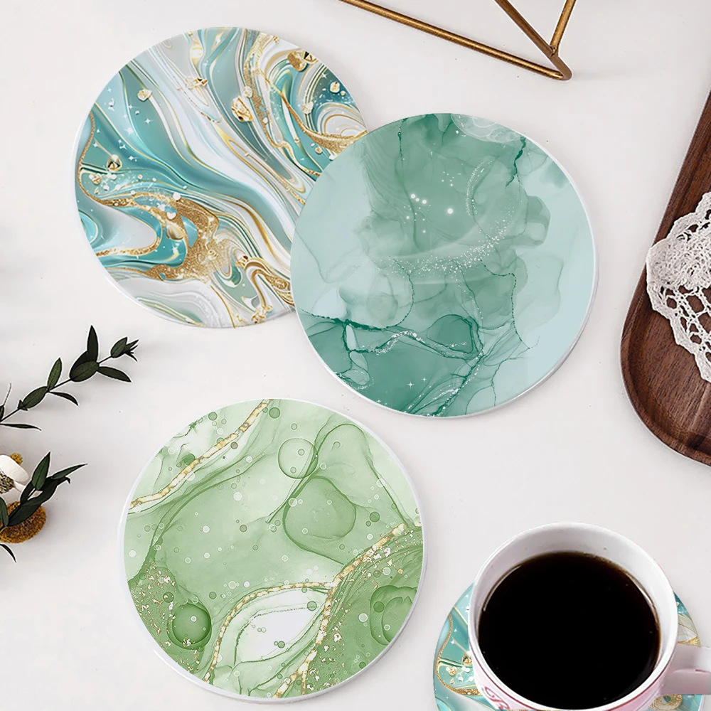 Dessous de verre rond absorbant en céramique, Art abstrait aquarelle, avec Base en liège, sous-verres en marbre, décor pour Table, maison, cadeaux de pendaison de crémaillère