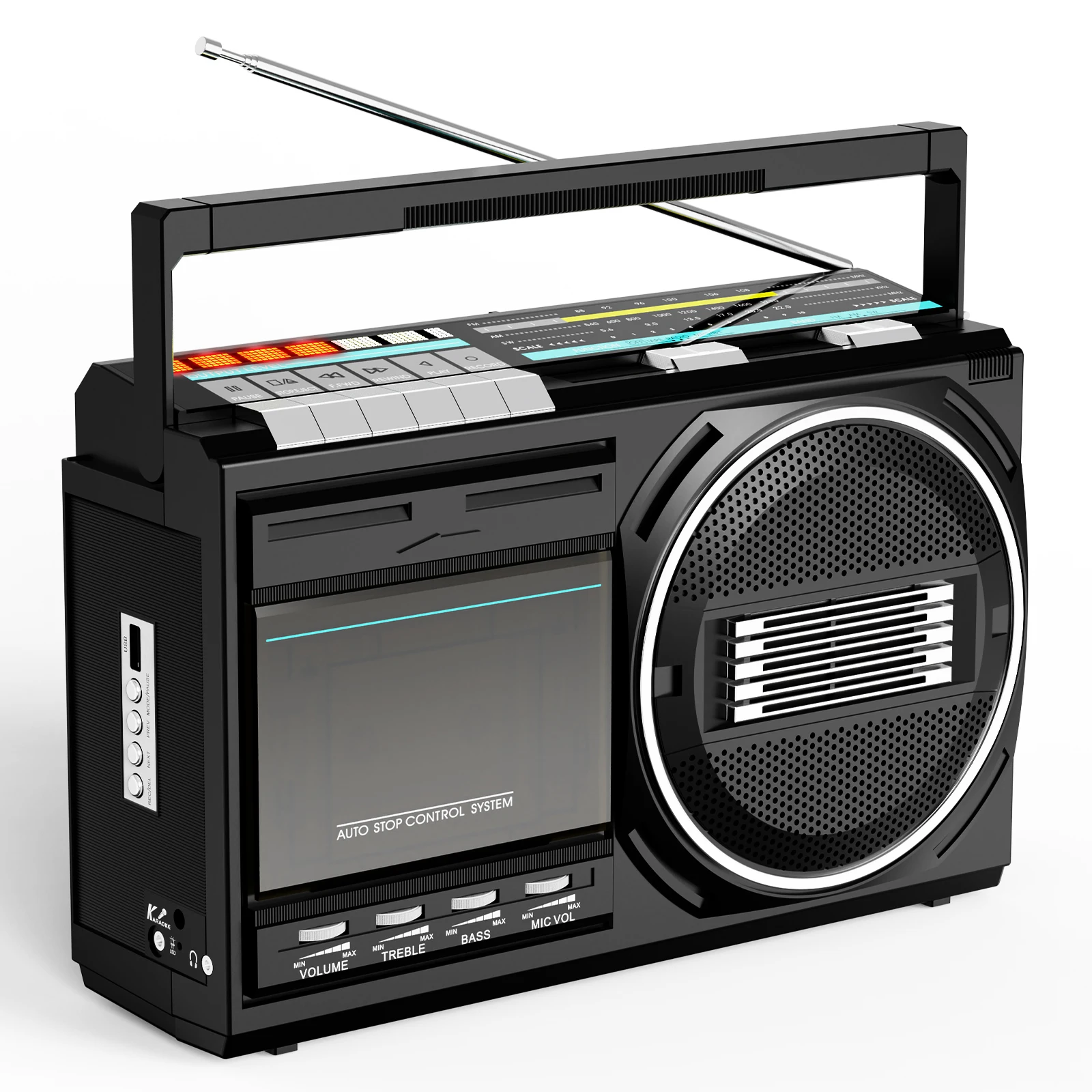 Retro cassette boombox bluetooth and USB FM AM SW radios converts tapes to MP3 with earphone and microphone jacks AC DC power