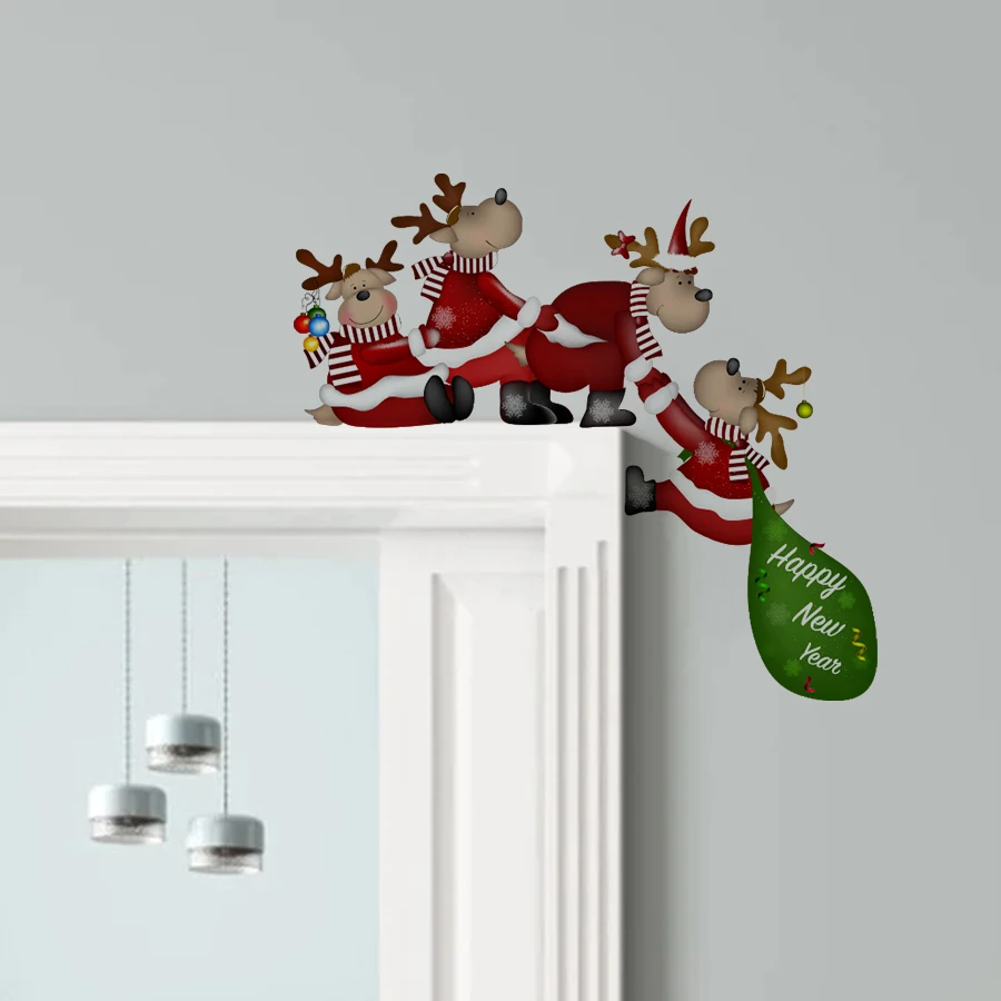 Weihnachten Wandaufkleber Abnehmbare PVC Wanddekoration Für Schlafzimmer Wohnzimmer Türrahmen Home Decor Rentier Neujahr Wandtattoo Image