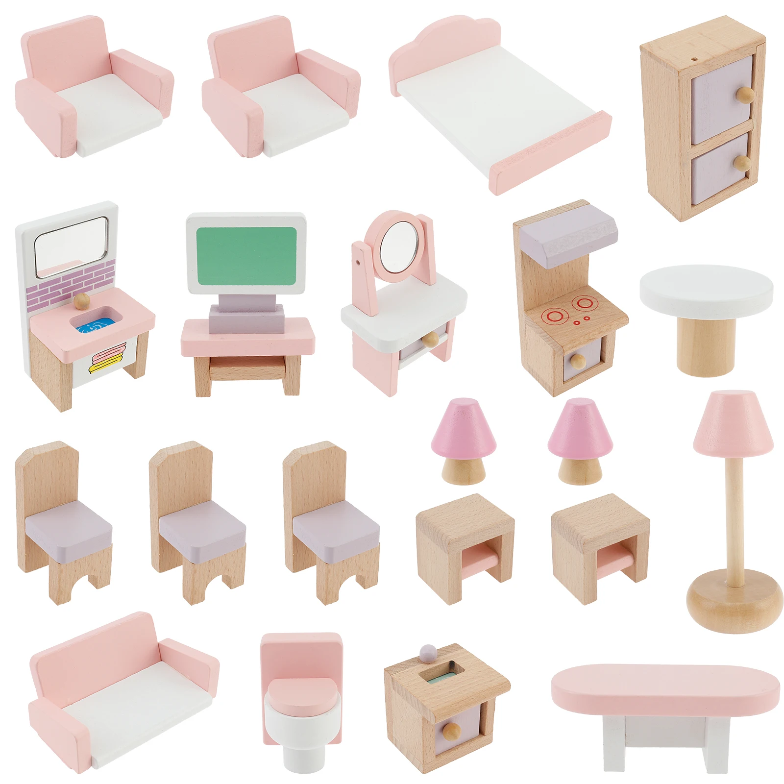 Puppenhaus-Set aus Holz, glattes, robustes Holz, Puppenhaus-Zubehör-Set, niedliches Puppenhaus-Zubehör aus Holz, exquisites Puppenhaus zum Spielen