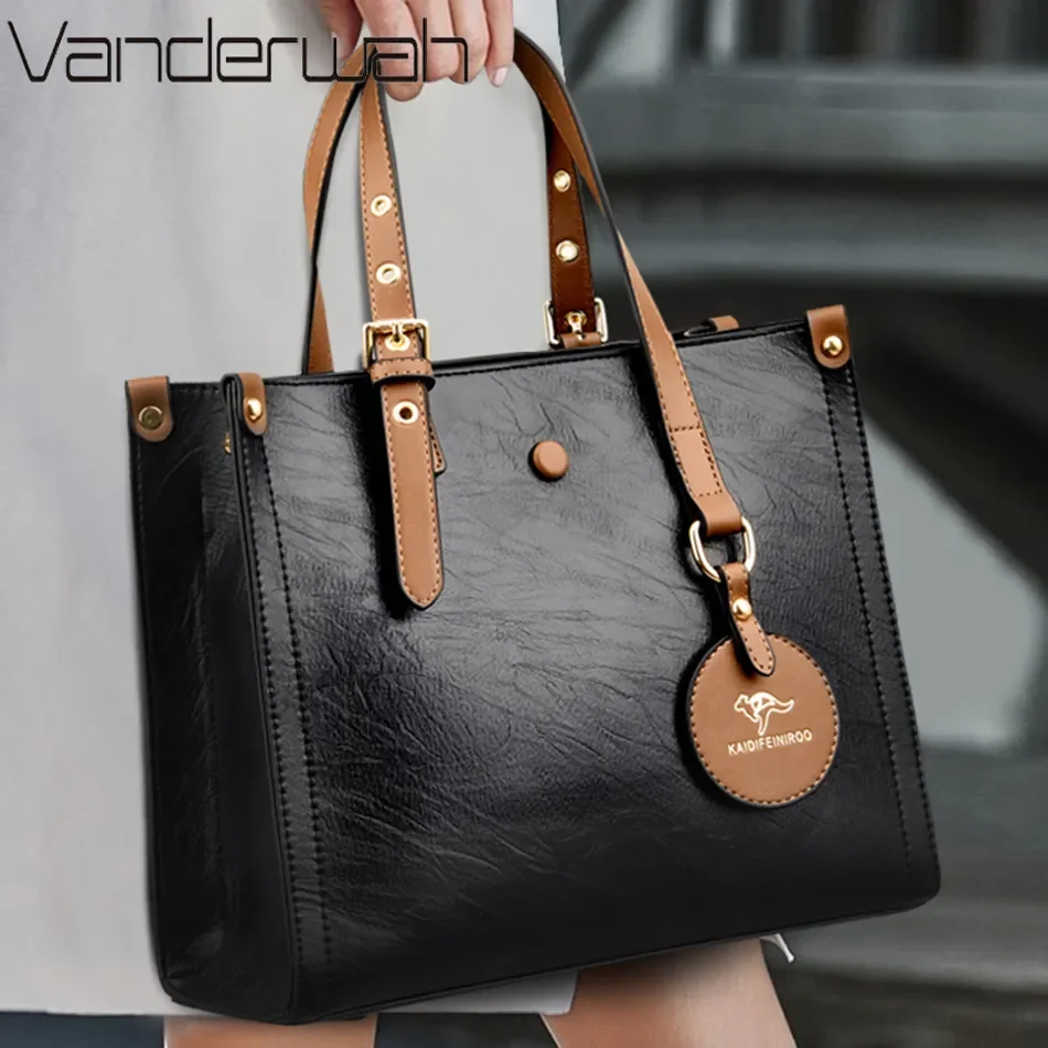 3 Schichten Casual Tote Vintage Damen Tote Handtasche Leder Luxus Handtaschen Frauen Designer Taschen für Frauen 2024 Sac A Main Femme Image