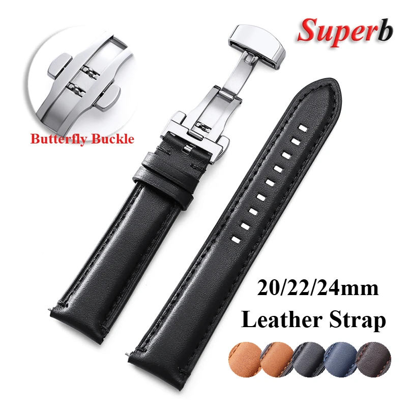 Vintage-Uhrenarmband aus Kalbsleder für Omega, Rindsleder-Uhrenarmband für Seiko 20/22/24 mm, Butterfly-Schnallennaht, braunes Armband Image