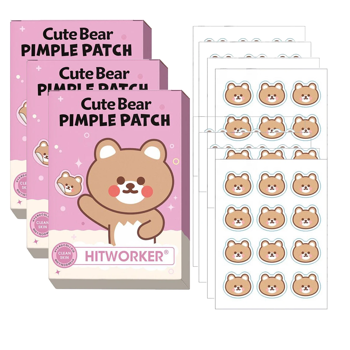 12/48 zählt niedliche Bären-Akne-Pflaster, Hydrokolloid-Pflaster mit Teebaumöl, Salicylsäure, Akne-Hautflecken, die Pickel-Pflaster bedecken Image