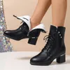 Winter 2024 Damen High Heels Lange Plüsch Warme Stiefeletten Plus Größe 42, Dicke Quadratische Absätze Motorradstiefel Frau Schuhe Kurz