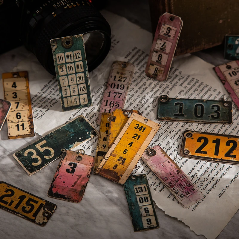 TIANZI 25 Stück Vintage-Zahlen-Hartkarten-Etikettenaufkleber, Collage, Briefpapieraufkleber, Scrapbooking, Tagebuch, Album, Journaling-Zubehör Image