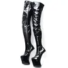 Plateaustiefel, sexy, absatzlose, oberschenkelhohe Stiefel, Overknee-Stiefel mit hohem Absatz und Reißverschluss für Damenschuhe