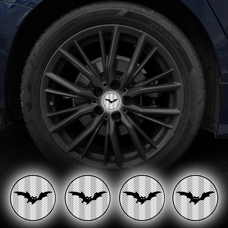 4PCS Reflektierende Dark Bat Auto Aufkleber Wasserdichte Nacht Fahr Sicherheit Warnung Vinyl Aufkleber für DIY Auto Lkw SUV Radnaben Image