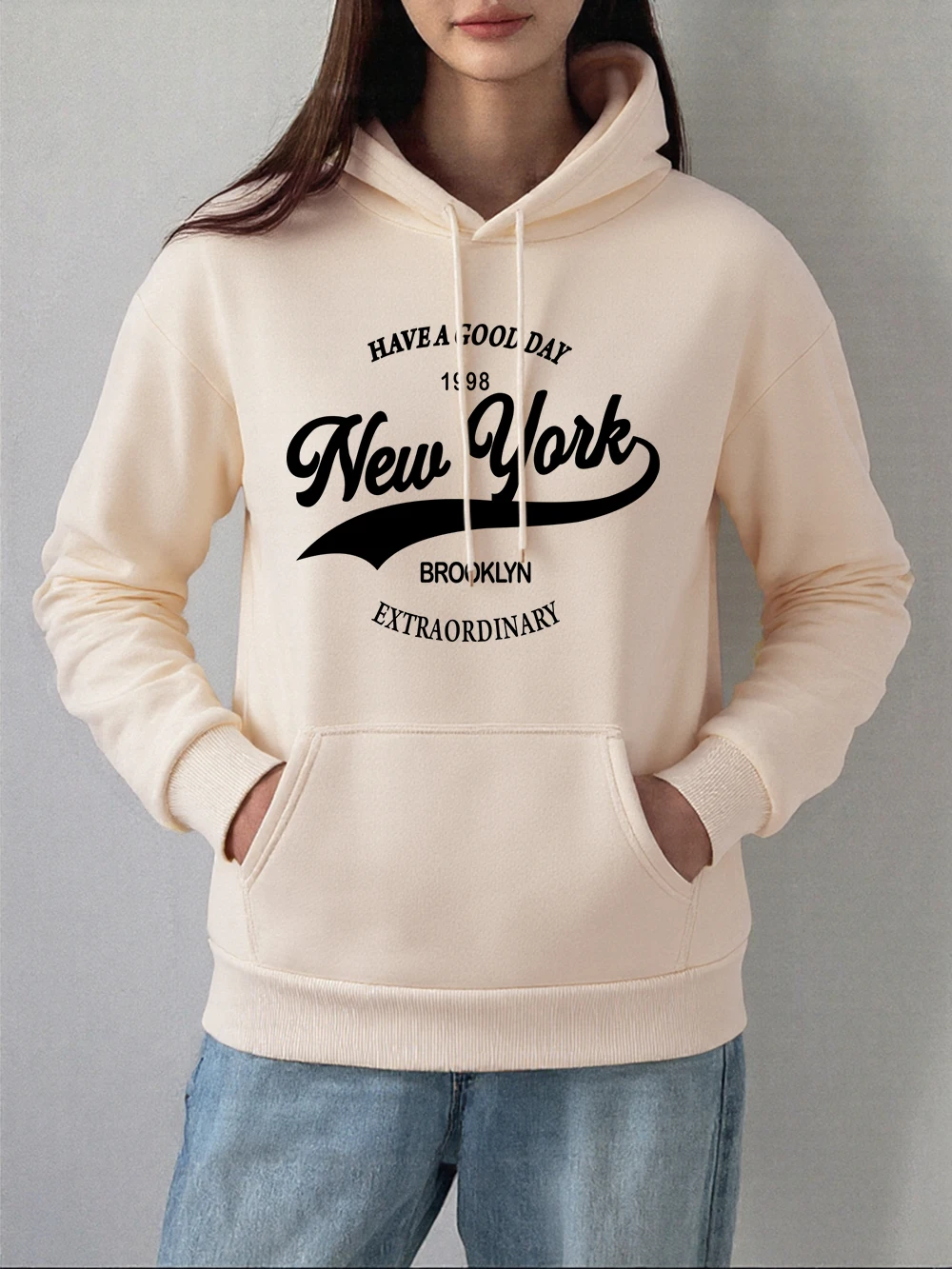 New York Brooklyn Brief Druck Hoodies Frauen Casual Tasche Pullover Winter Fleece Warme Sweatshirts Grundlagen Damen Kleidung