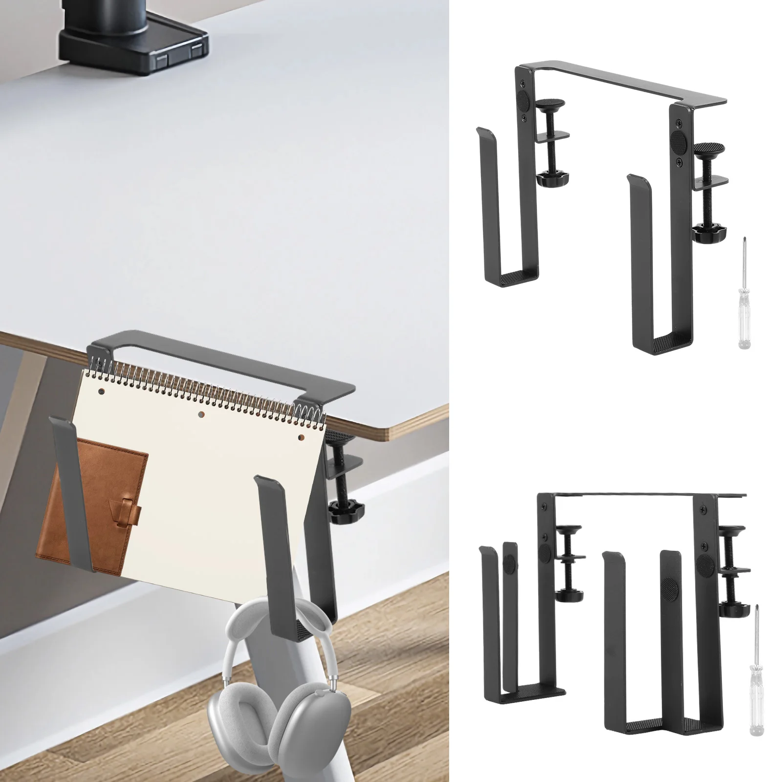 Schreibtisch-Seiten-Laptop-Aufbewahrungsständer, Metall-Hängeschreibtisch, seitliche Aufbewahrung, ohne Bohren, Beistelltisch, iPad-Tablett, Organizer für Büro und Zuhause