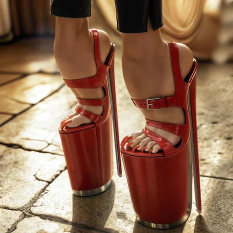 Rote hohle Schnalle Plattform Sandalen dünne High Heel Peep Toe Mode sexy cool 2025, Sommer große Größe Frau Schuhe Zapatillas Mujer