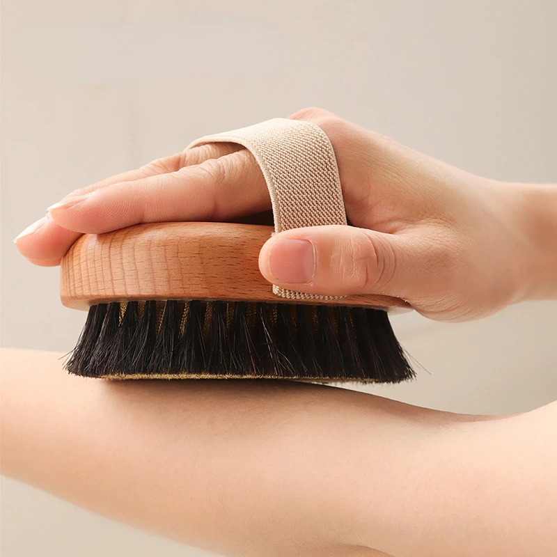 Trockene Kupferdrahtbürste, Baggerarbeiten, Körperkamm aus natürlichem Buchenholz, Hühnerhaut, Trockenbürste, Peeling, Massage, Kontrolle der Durchblutung Image