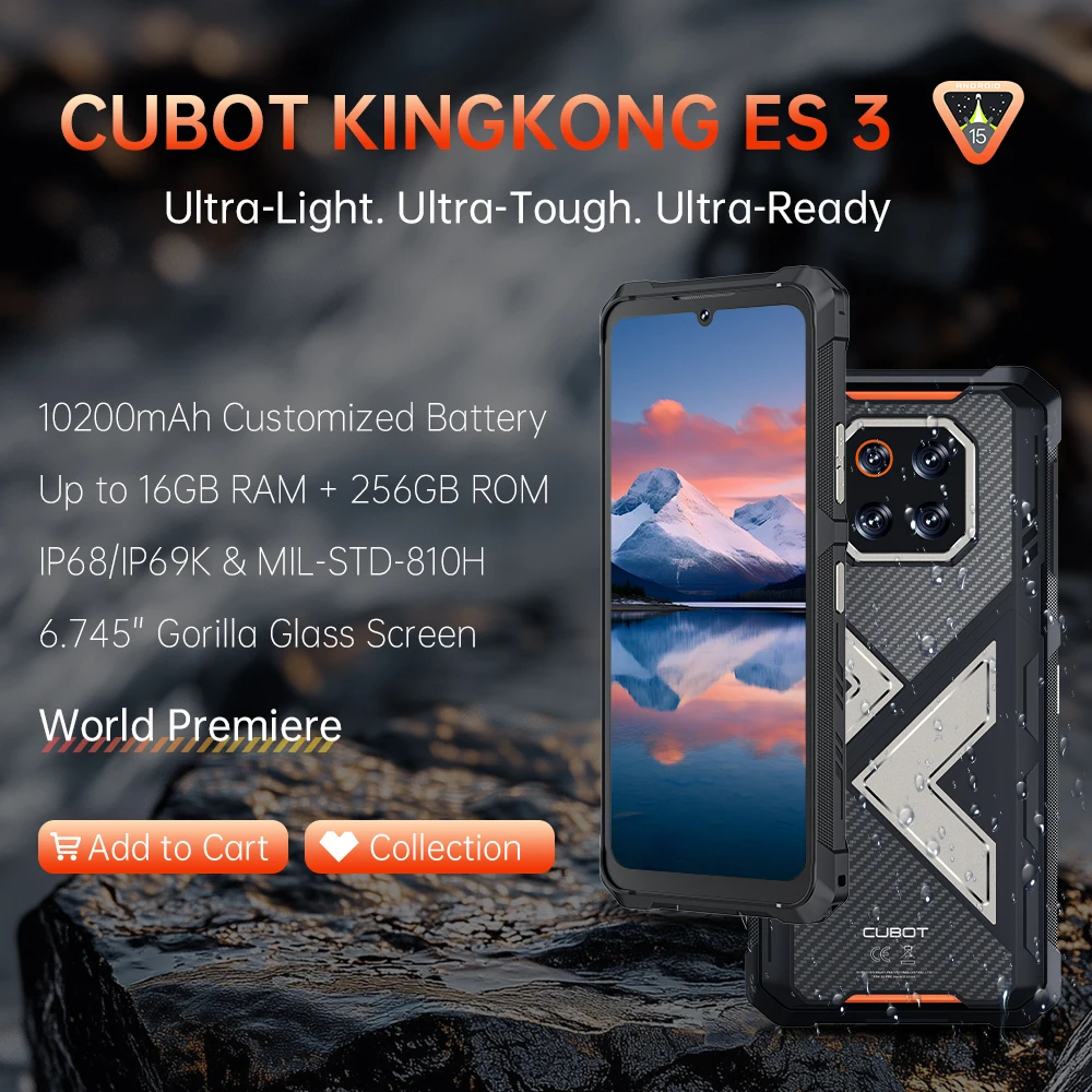 Cubot Rugged Smartphone Android 15 King Kong ES 3, 10200 mAh Akku, bis zu 16 GB + 256 GB, 6,745 Zoll Bildschirm, 120 Hz, 48 MP Kamera, NFC, GPS Image