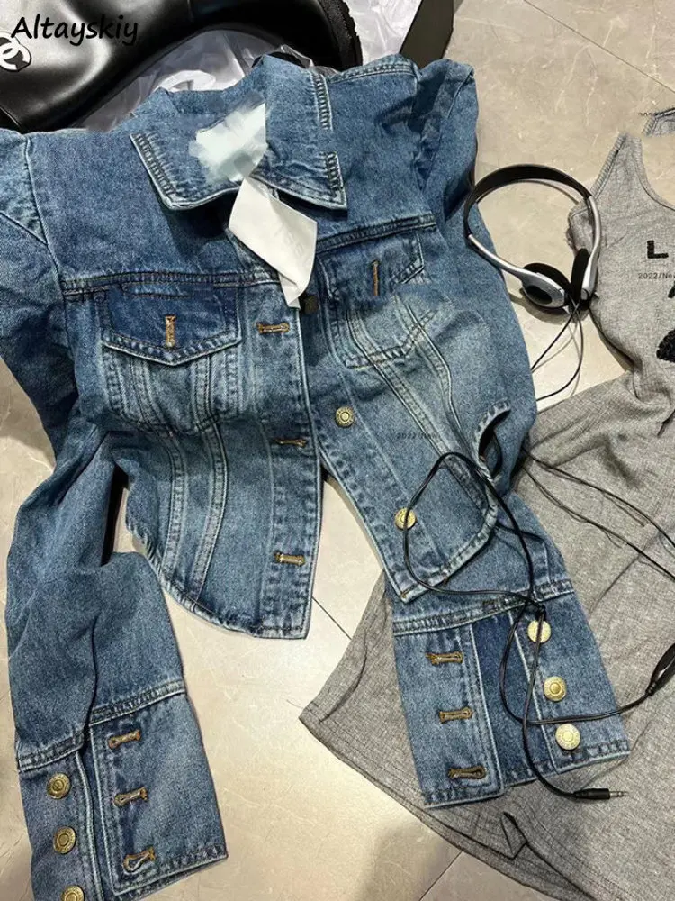 Amerikanische Vintage Abgeschnitten Jacken Frauen Denim Chic Design Hip Hop Streetwear Junge Schlanke Outwear Langarm Neue Frühling Beliebt