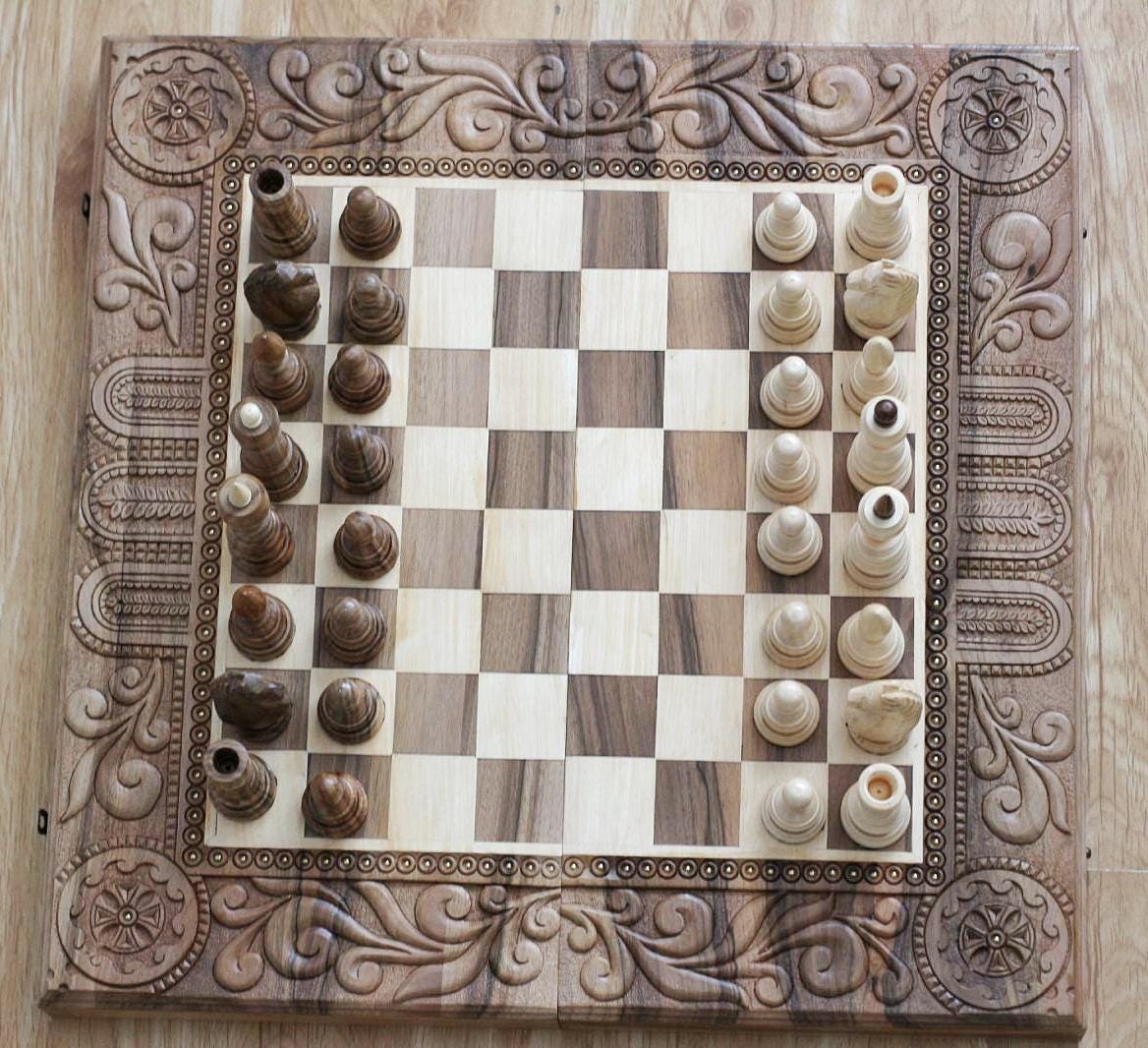 Set di scacchi in legno fatto a mano, regalo Scacchiere in legno, Scacchiera per backgammon, Grande gioco da tavolo, Set di scacchi in legno, Set di s