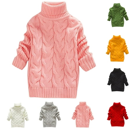 Mepaouo Toddler Baby Boys Girls Knit Sweaters Turtleneck High Collar Winter Sweater Pullover Tops Black 6-7Year