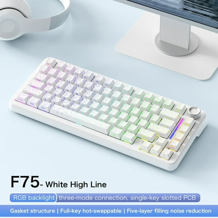 FREEWOLF F75 Wireless Gaming Keyboard AULA F75 Same Model 75% Mating Row Hot Swap Gaming Keyboard Tri-Mode Link 4000 mAh Battery