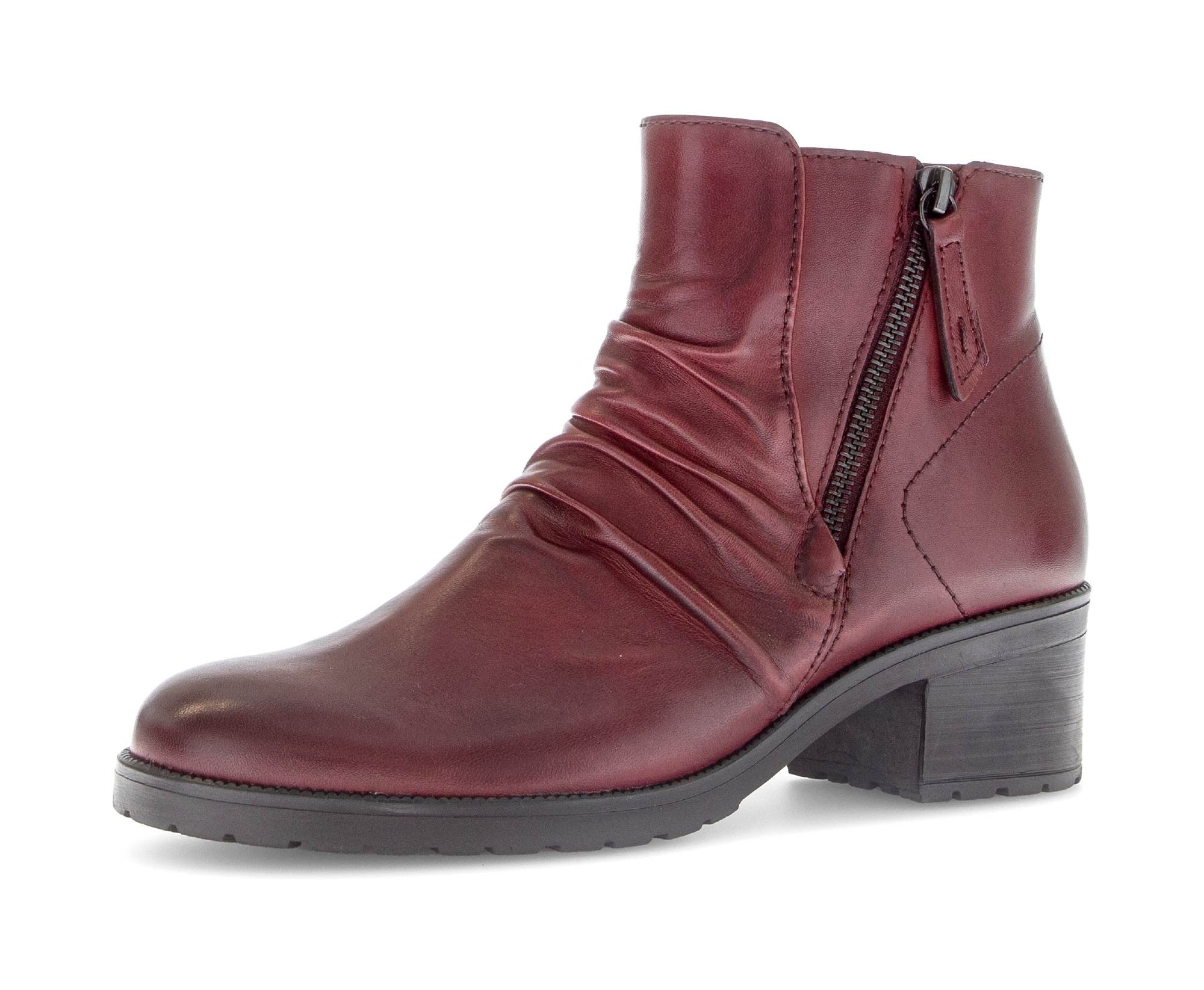 Stiefelette GABOR "TUNIS", Damen, Gr. 38,5, rot (dunkelrot), Glattleder, unifarben, Schuhe Stiefelette, Blockabsatz, Ankleboots, Zierreißverschluss außen, Weite G (=weit)
