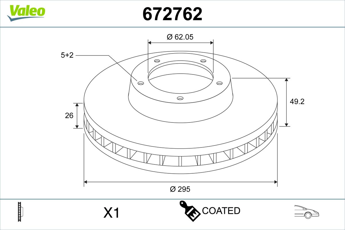 VALEO Bremsscheibe 672762 Vorderachse belüftet 295mm 26mm für KAWEI AUTO TOYOTA
