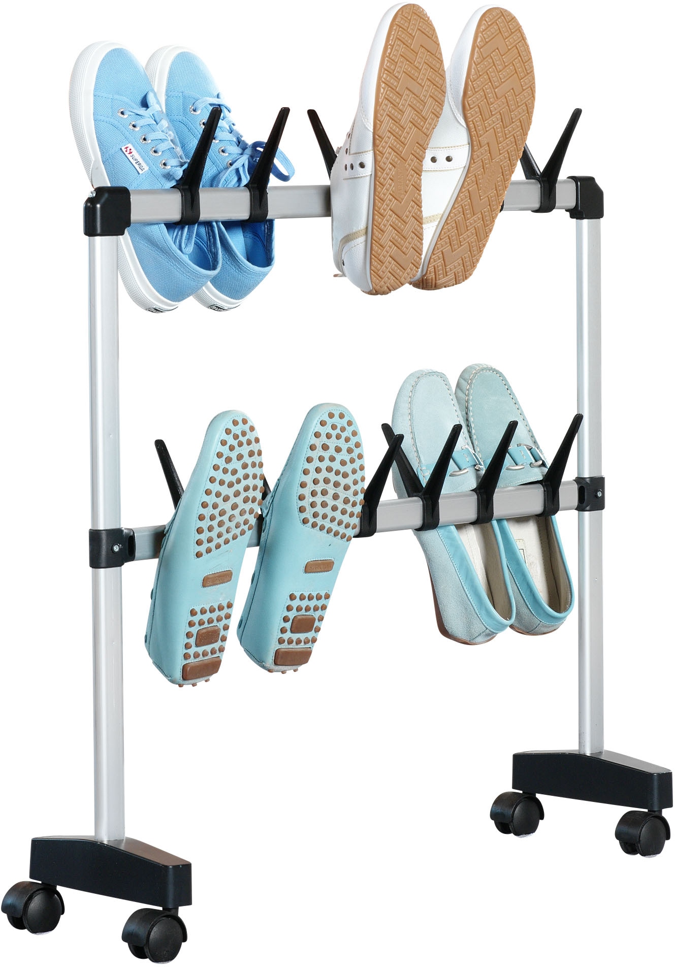 Schuhregal RUCO "Nischen-Schuhwagen", silber, schwarz, B:50cm H:60cm T:20cm, Aluminium, Kunststoff, Regale, Fahrbar, für bis zu 12 Paare, Made in Germany Image