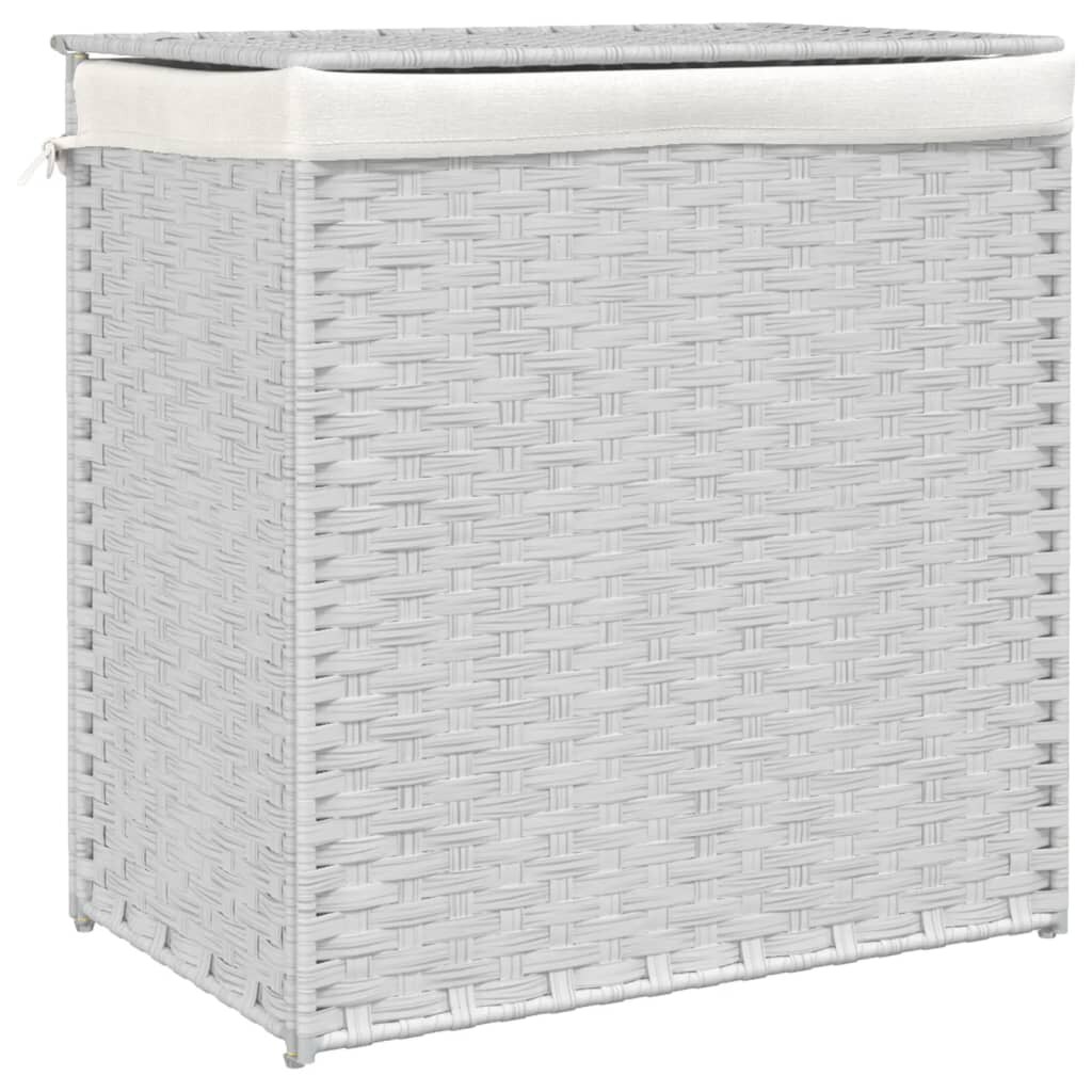 vidaXL Wäschekorb mit 2 Fächern Weiß 53x35x57 cm Poly Rattan Image