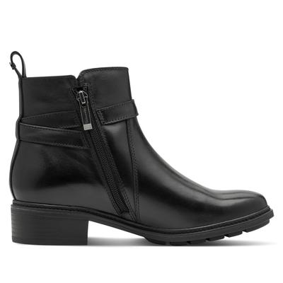 Tamaris Damen Biker-Stiefeletten aus schwarzem Leder mit Schnalle und Reißverschluss Image