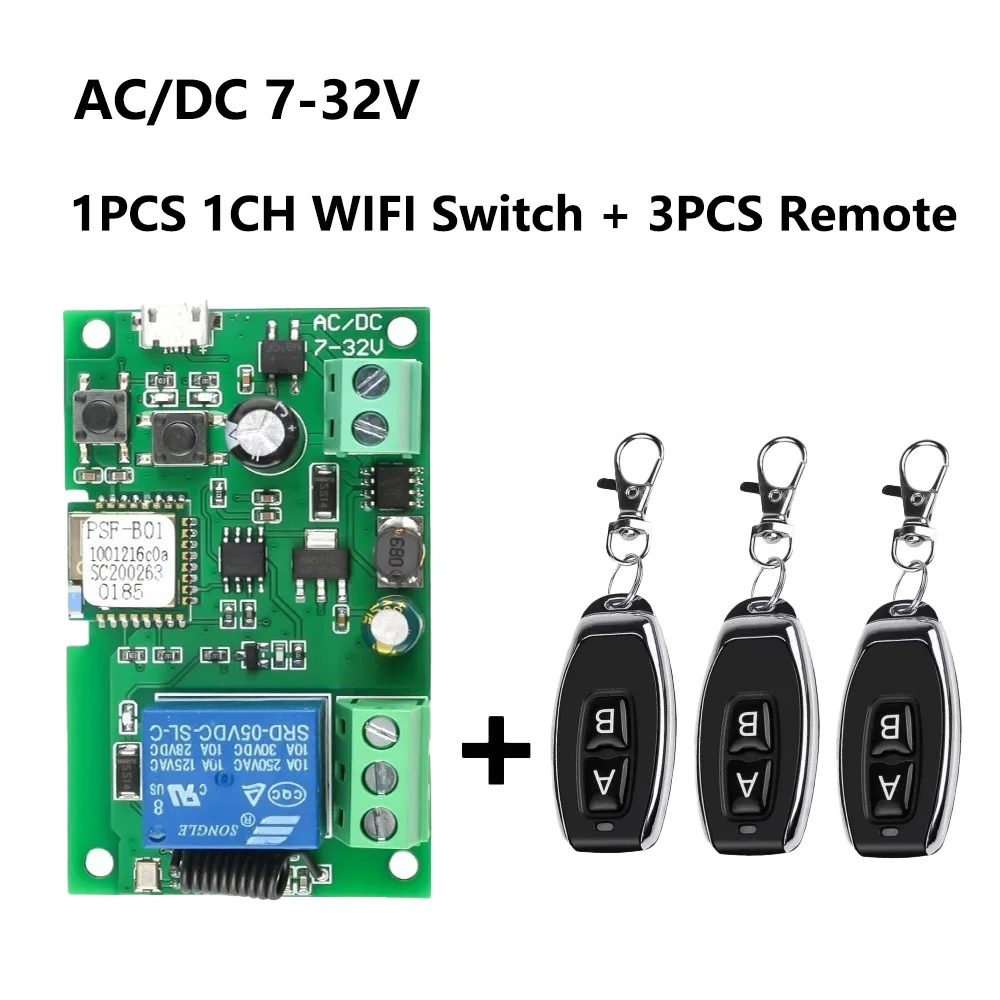 Ewelink RF 433 mhz WIFI Schalter Modul AC/DC 7-32 V 1 Kanal Drahtlose Relais Smart Leben APP Fernbedienung Alexa Googole Hause