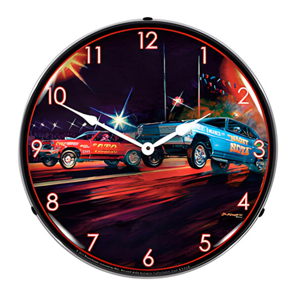 Collectable Sign and Clock Lift Off Drag Racing Backlit Wall Clock