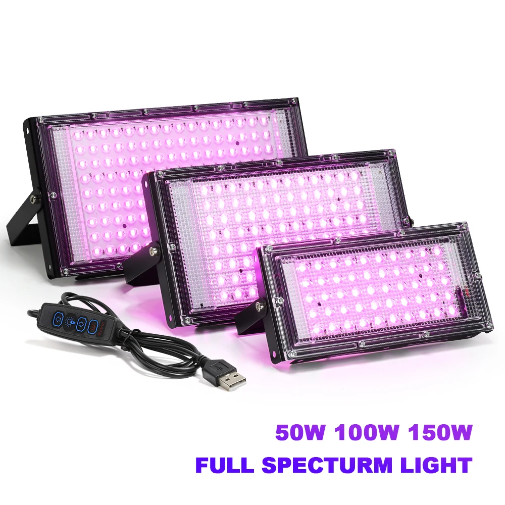 LED USB Pflanzenlampe 220V 50W LED Vollspektrum-Flutlicht für Innen- und Außenbereich Gewächshaus Pflanzen Hydroponik Pflanzenstrahler