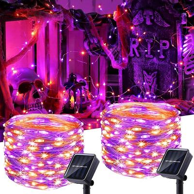 2 Pcs 10M/33FT 100 Led Beads Outdoor IP44 Waterpoof Solar Fairy String Lights Halloween, Christmas, Wedding, Valentine's Day, Courtyard, Lawn, Garden, Festive Atmosphere Decoration, Copper Wire Light