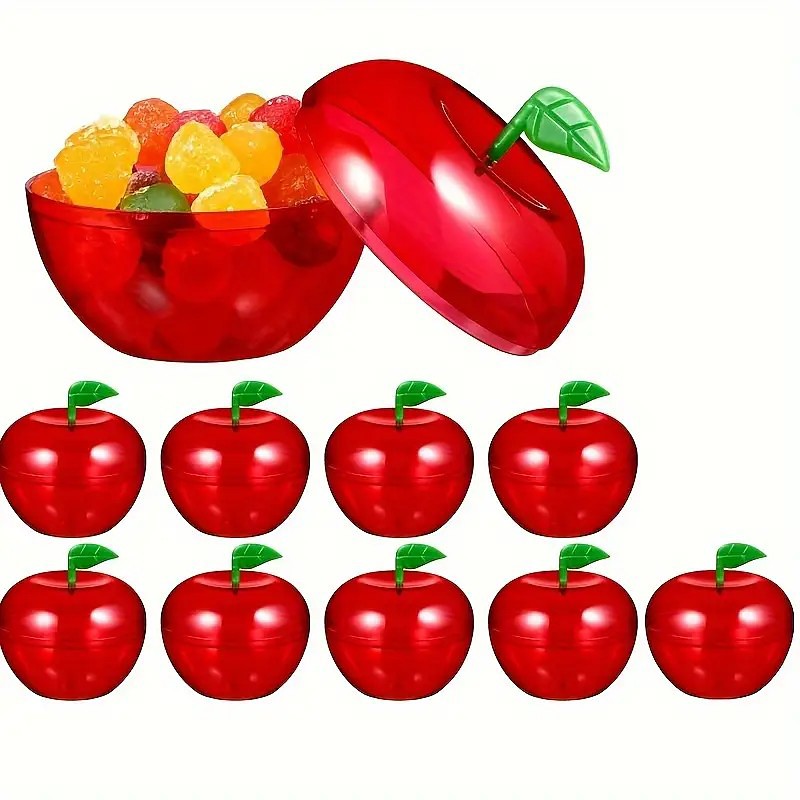 10PCS Apple Plastic Candy Containers, Decorative Snow White-Themed Party Favor Bags, Teacher Classroom Supplies, Holiday Candy Bags for Halloween, Christmas and Seasonal Decorations