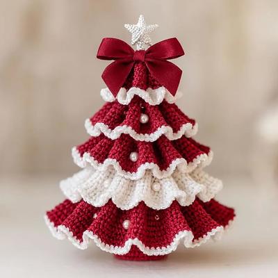 DIY Crochet Christmas Tree Kit Beginner Christmas Kit Tree Bow Pearl Embellishment Christmas Party Crochet Decorations Handmade Holiday Decoration Set for Crafts Lovers