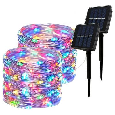 2 Pcs 10M/33FT 100 Led Beads Outdoor IP44 Waterpoof Solar Fairy String Lights Halloween, Christmas, Wedding, Valentine's Day, Courtyard, Lawn, Garden, Festive Atmosphere Decoration, Copper Wire Light
