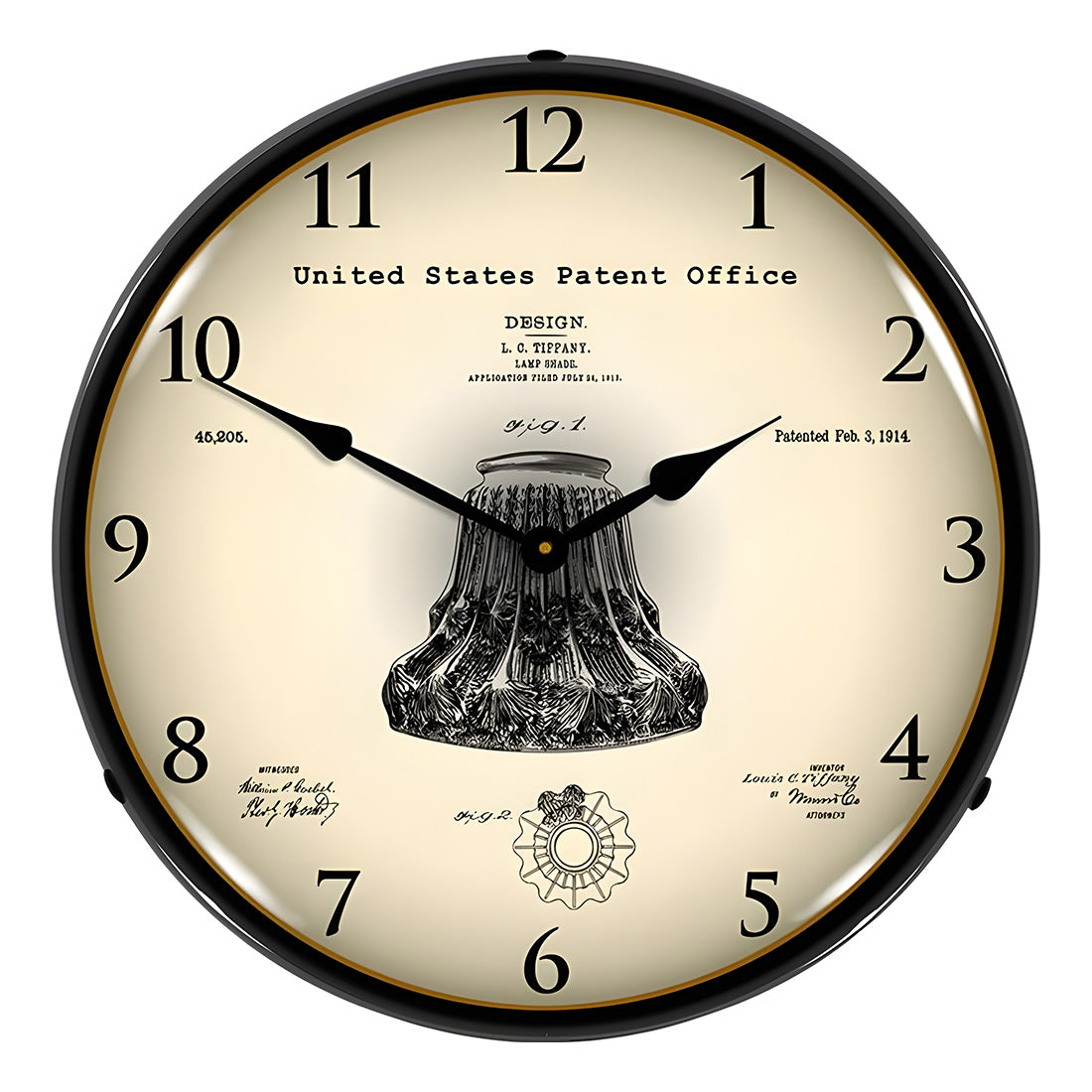 Collectable Sign and Clock 1914 Louis Comfort Tiffany Lamp Shade Patent Blueprint Backlit Wall Clock