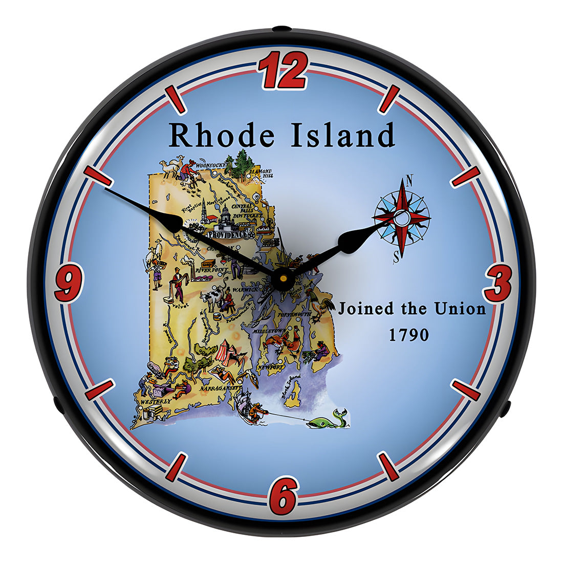 Collectable Sign and Clock State of Rhode Island Backlit Wall Clock