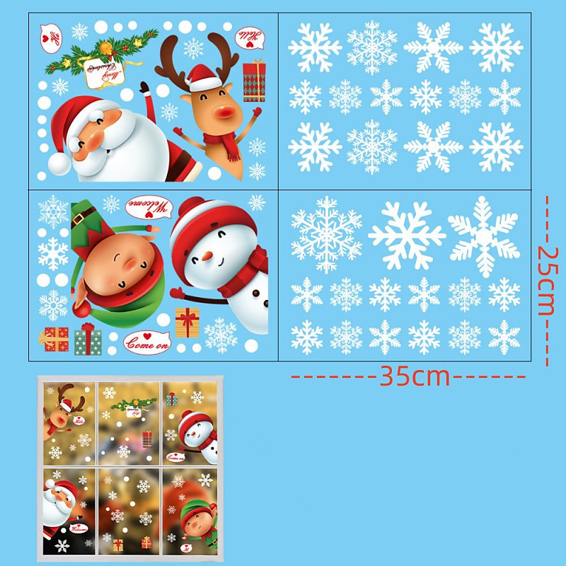 Christmas Stickers Santa Claus Snowman Glass Stickers Window Decoration Snowflake Elk Window Stickers Double-Sided Effect Decoration