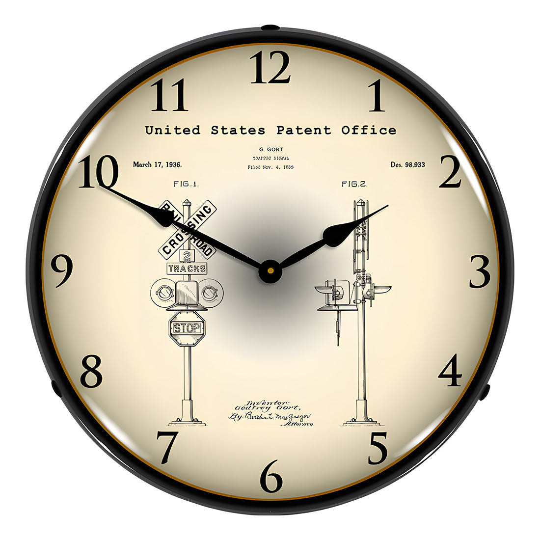 Collectable Sign and Clock 1935 Railroad Train Crossing Signal Patent Blueprint Backlit Wall Clock