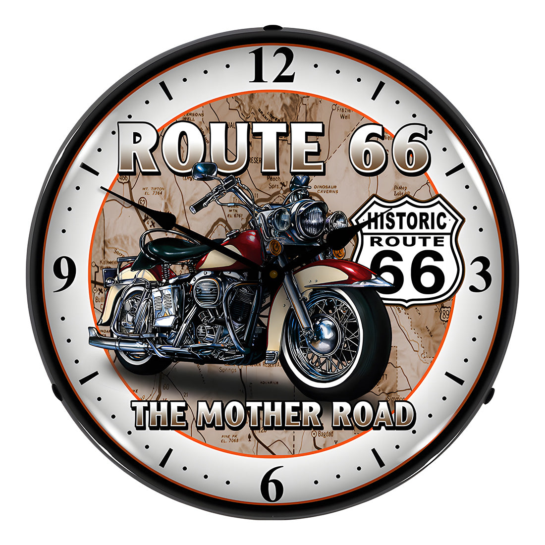 Collectable Sign and Clock Route 66 Bike Backlit Wall Clock