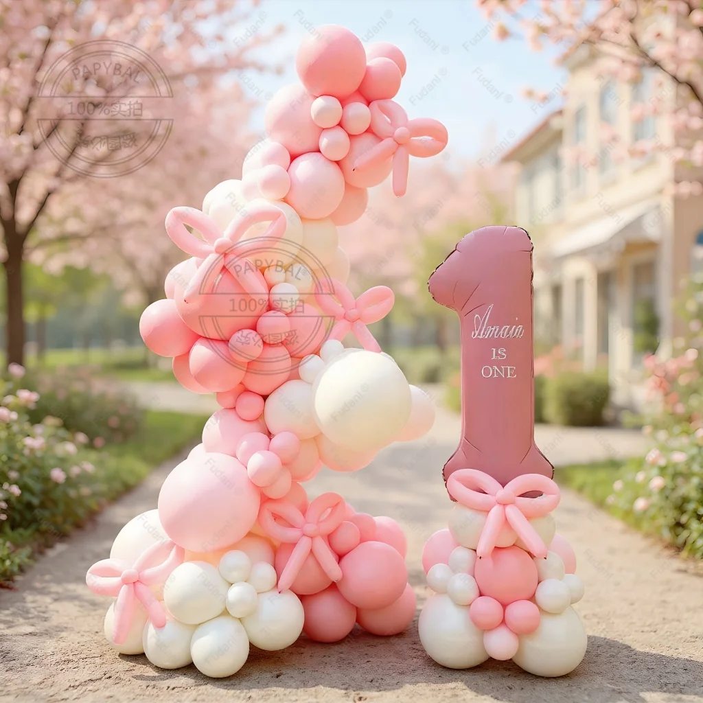 105 Stück rosa Schleife Ballon-Girlandenbogen-Set rosa und weißer Ballonbogen für Hochzeit, Braut, Mädchen, Geburtstag, Babyparty, Party-Dekoration Image