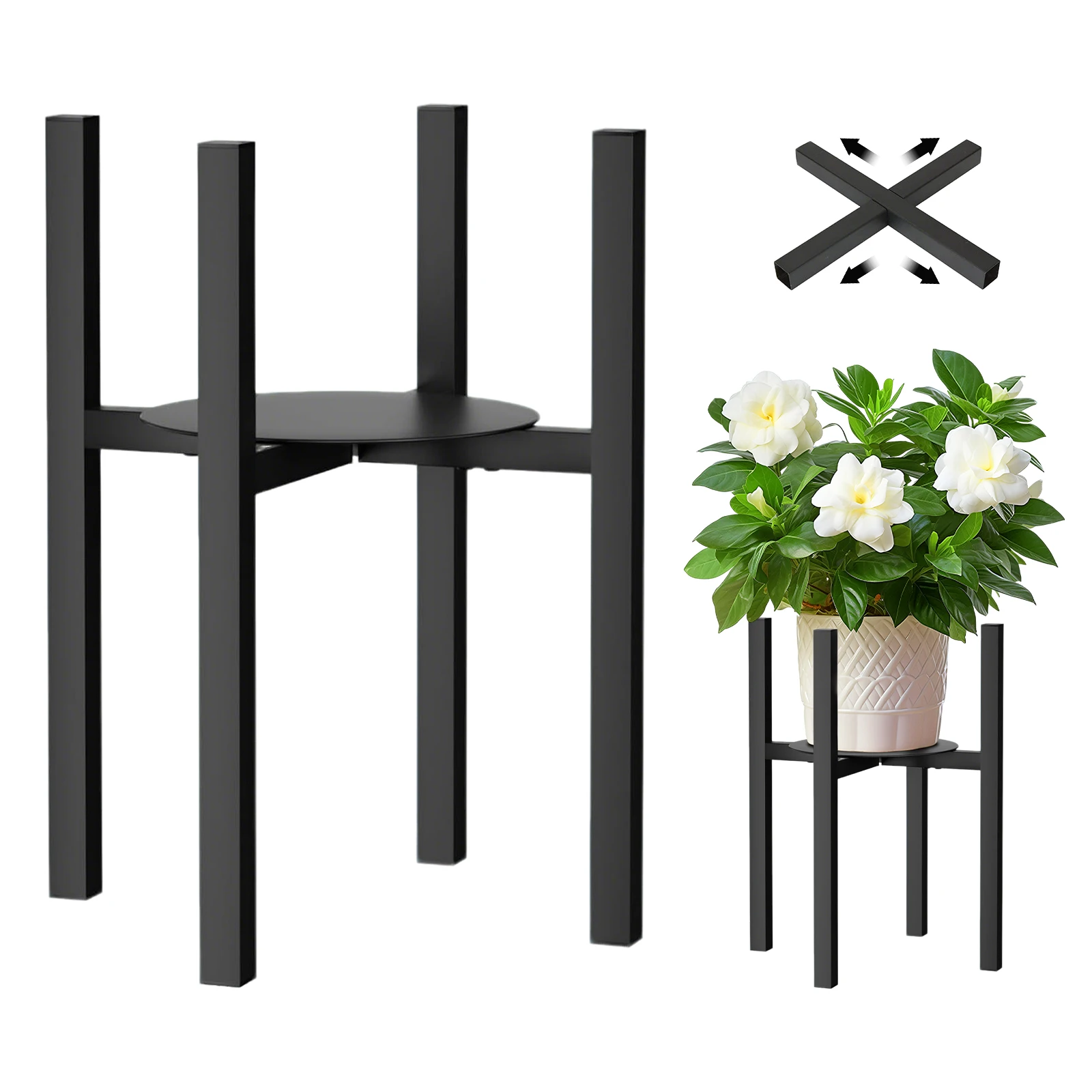 Verstellbarer Pflanzenständer aus Metall für drinnen und draußen – passend für 24 bis 38 cm große Töpfe – moderner Pflanzgefäßständer, einstöckiger Blumentopfhalter