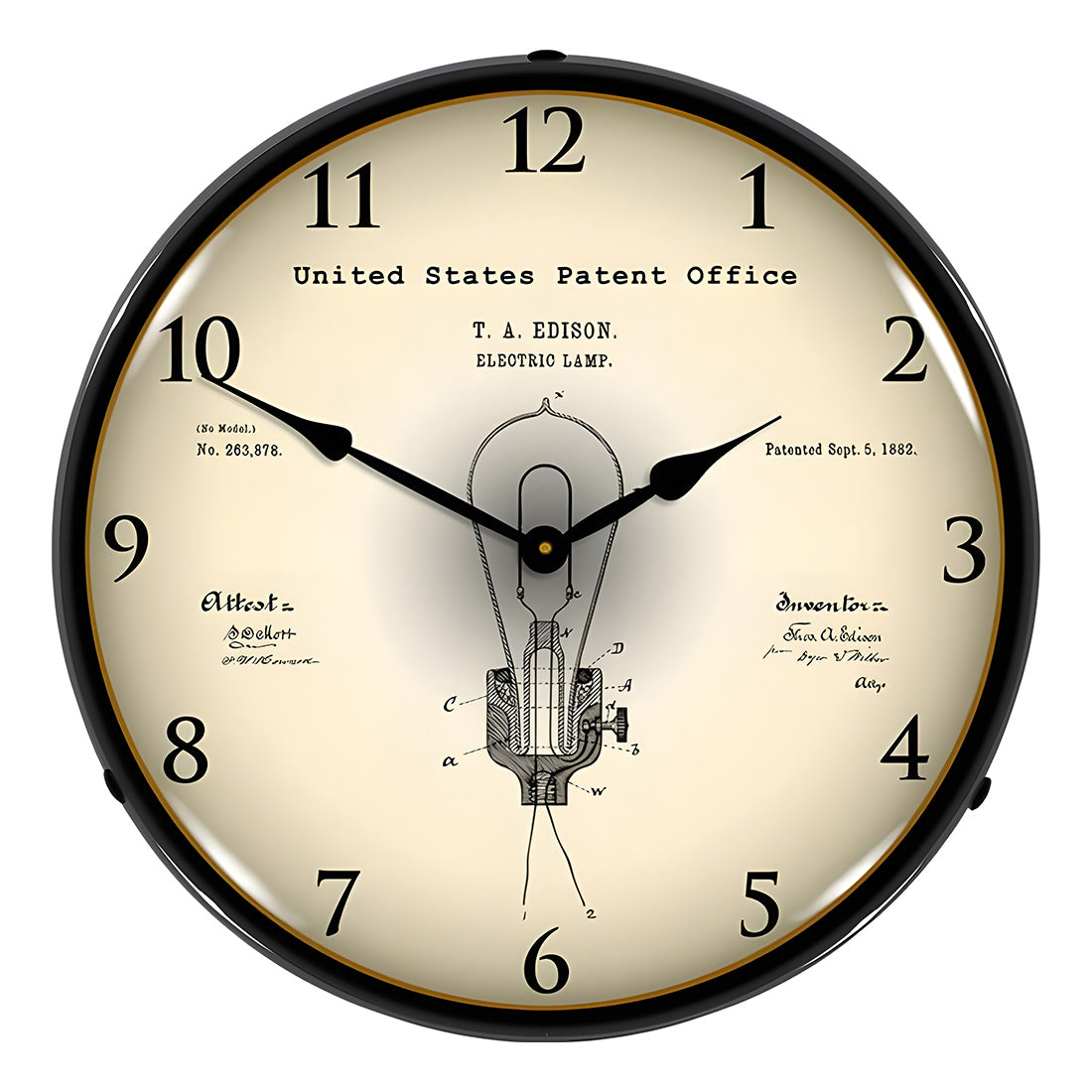 Collectable Sign and Clock 1882 Edison Bulb Patent Blueprint Backlit Wall Clock