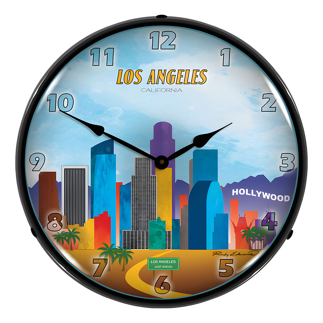 Collectable Sign and Clock Los Angeles Skyline Backlit Wall Clock