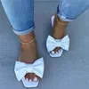 Mode Sommer Plus Größe Ein-linie Einfarbig Bogen Flache Sandalen Outdoor Strand Hausschuhe Elegante Frauen Schuhe 2023