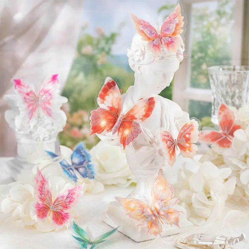 1 Packung/3er-Pack Aufkleber für Journaling Luminescent Butterfly Collection 20 Blatt/Packung 3D-Folie PET Luxus-Collage-Kunst Image
